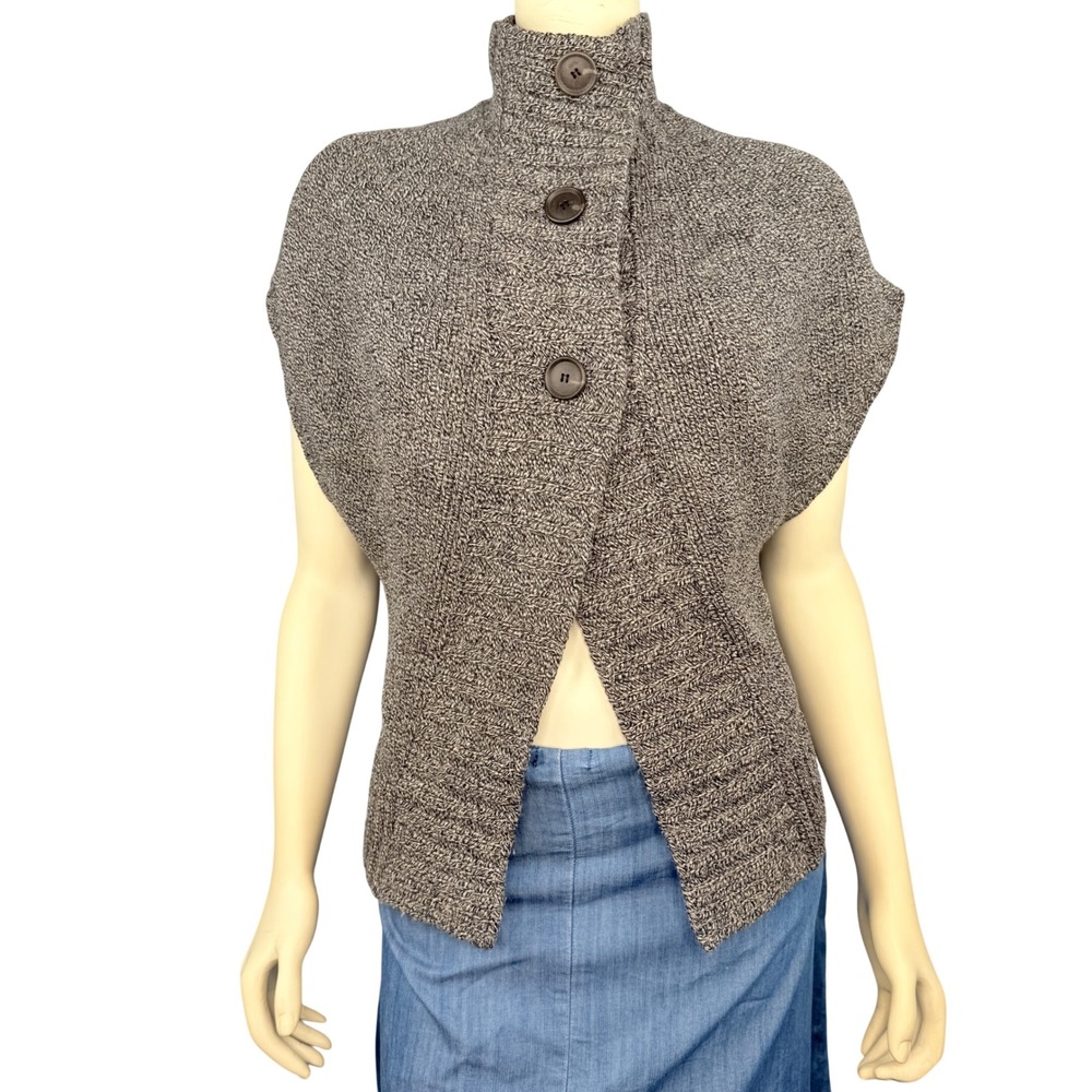 Theory Cardigan Vest Women P/TP Gray 100% Wool Button Front Mock Neck Knit